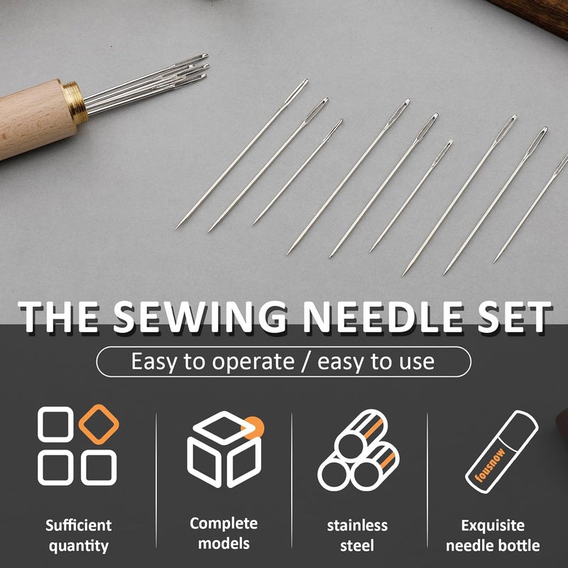 FOUSNOW 18 PCS Steel Sewing Needles, 3 Different Sizes Embroidery Large Eye Needles for Hand Sewing, Sharp Hand Sewing Needle Supplies with Solid Wood Needle Case for Repair Home Crafts - Image 4